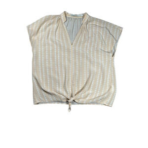 Marie Oliver Size XS 100% Silk Short Sleeve Blouse Tie Hem Womens V-Neck